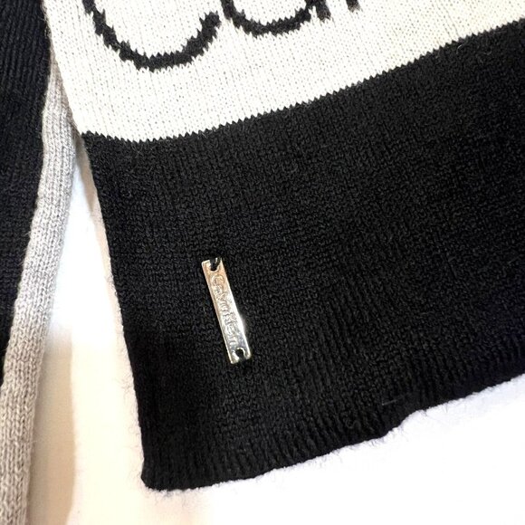 Calvin Klein Logo Knit Scarf NWOT 9x82 Black Gray White Stripe Unisex - Picture 3 of 5